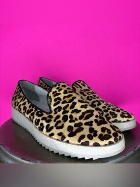 Andrew Stevens Zinnia Leopard Calf Hair Platform Loafer US 9
